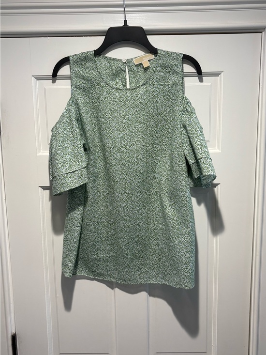 Michael Kors Tops - Michael Kors Green Floral Cold-Shoulder Blouse